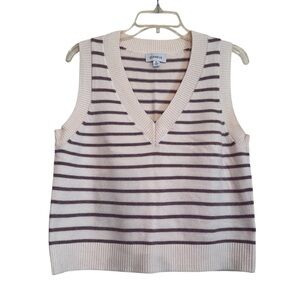 Evereve Cream & Brown Striped V Neck Vest